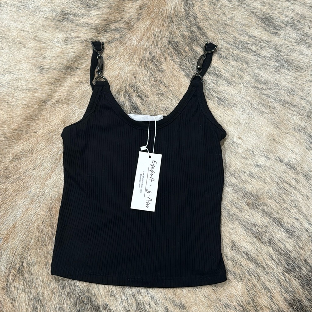 LF Emma & Sam Black Ribbed Tank w/ Chain Straps